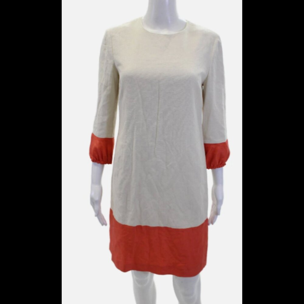 Stunning Tory Burch Linen & Satin Color Block Midi Dress